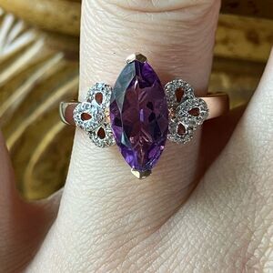 Rose De France Amethyst Marquise Cut Sterling Silver Ring Size 8